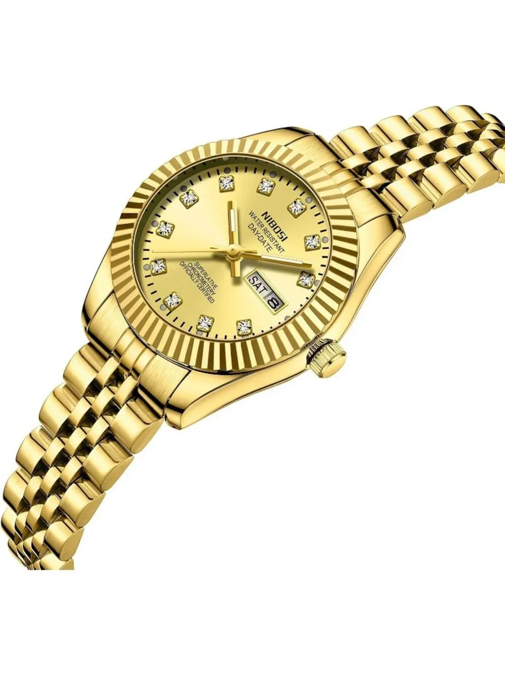 Women's All Gold Waterproof Luminous, Dainty Luxury Diamond Dial Ladies Watch